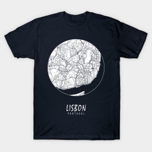 Lisbon, Portugal City Map - Full Moon T-Shirt